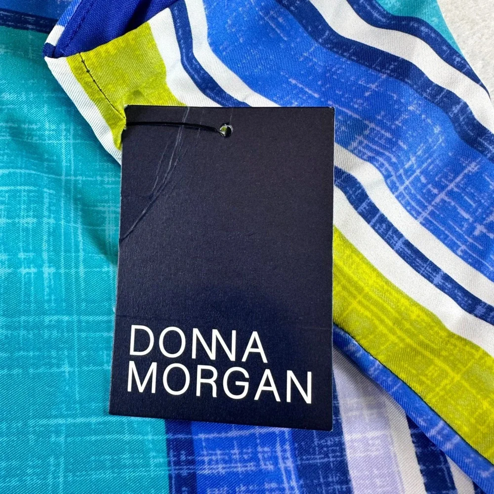 Donna Morgan Lime Blue Striped Maxi Dress Spaghetti Strap Side Slit Size 16 NEW - Picture 7 of 16